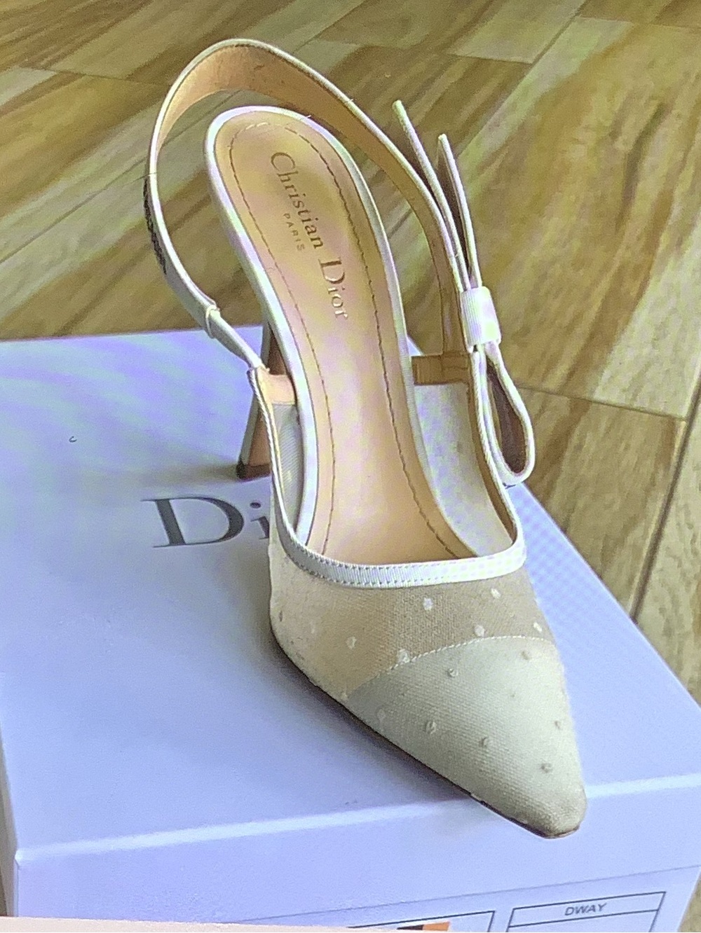 Dior J'Adior Nude Beige Mesh Polka Dot Sling Back Pumps Eur. 40